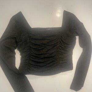 Elegant Black with Gold Shimmer Ruched Top